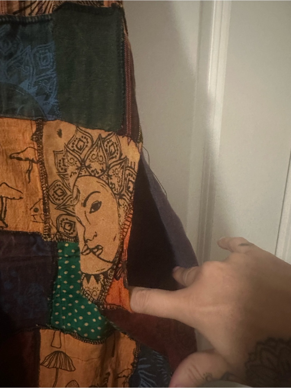 Patchwork Bohemian Wide-Leg Overalls Jumpsuit - Multicolor - Picture 3 of 5